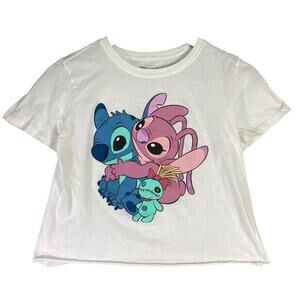 Disney Lilo‎ & Stitch Angel Hugging Stitch Women's Graphic Tee Size M White